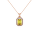 Emerald cut yellow gemstone halo pendant with round diamond accents