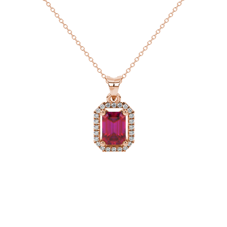 Emerald Cut Halo Gemstone Pendant
