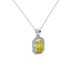 Emerald cut yellow gemstone halo pendant with round diamond accents