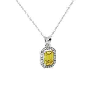 canary yellow gemstone halo pendant in white gold
