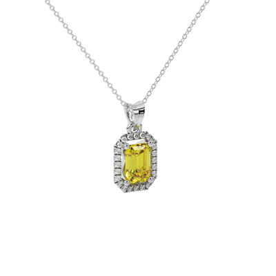 canary yellow gemstone halo pendant in white gold
