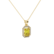 Emerald cut yellow gemstone halo pendant with round diamond accents
