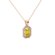 Emerald cut yellow gemstone halo pendant with round diamond accents
