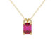 Emerald cut red gemstone solitaire pendant in rose gold four prong setting