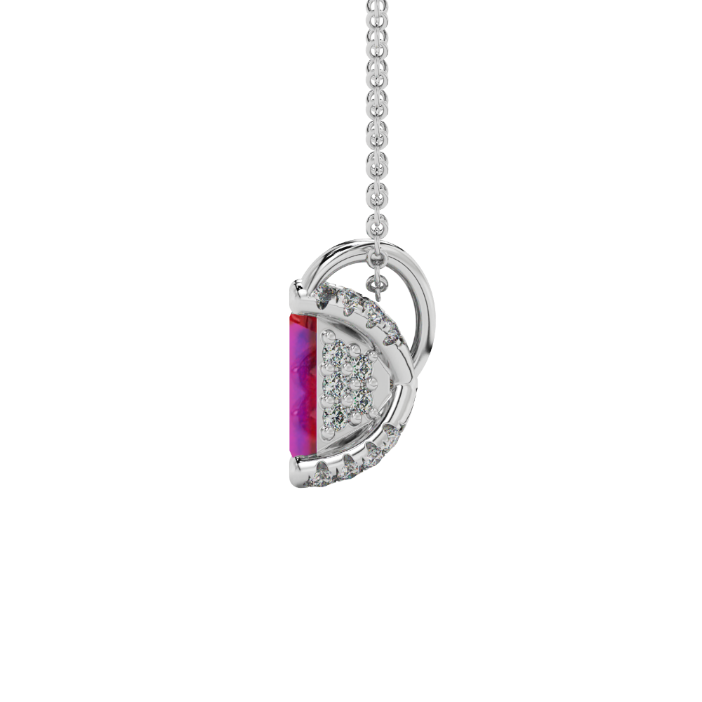 Emerald cut red gemstone solitaire pendant in rose gold four prong setting