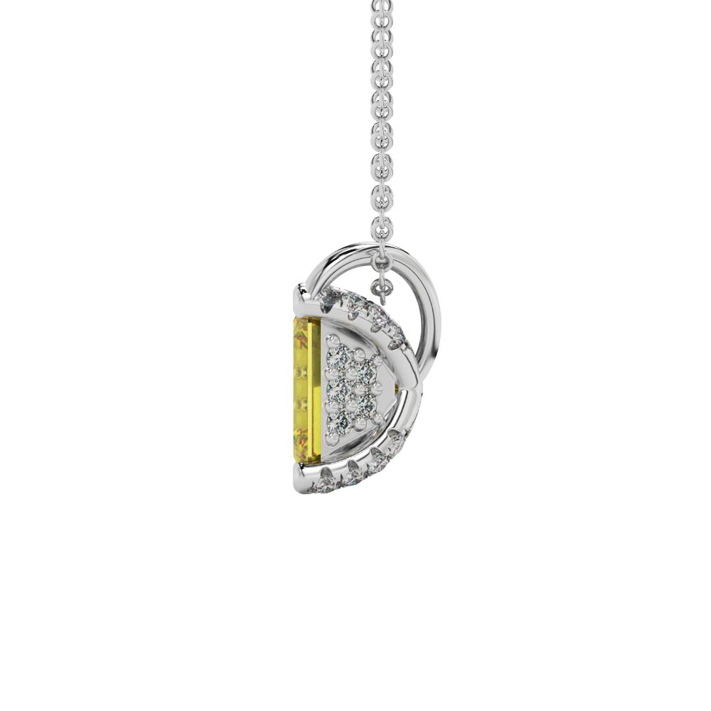 Emerald cut yellow gemstone solitaire pendant in yellow gold four prong setting