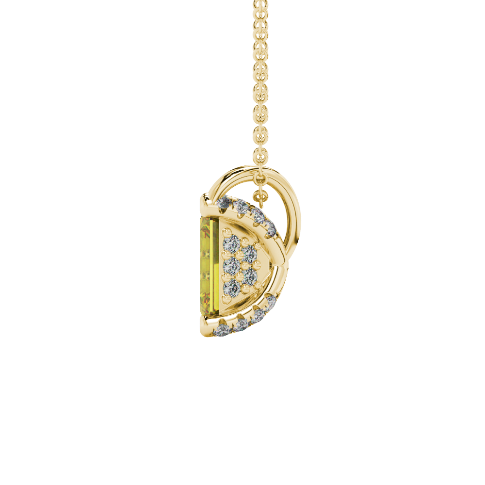Emerald cut yellow gemstone solitaire pendant in yellow gold four prong setting