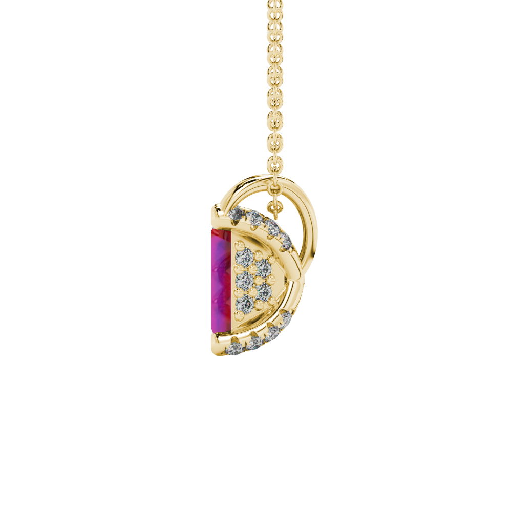 Emerald cut red gemstone solitaire pendant in rose gold four prong setting
