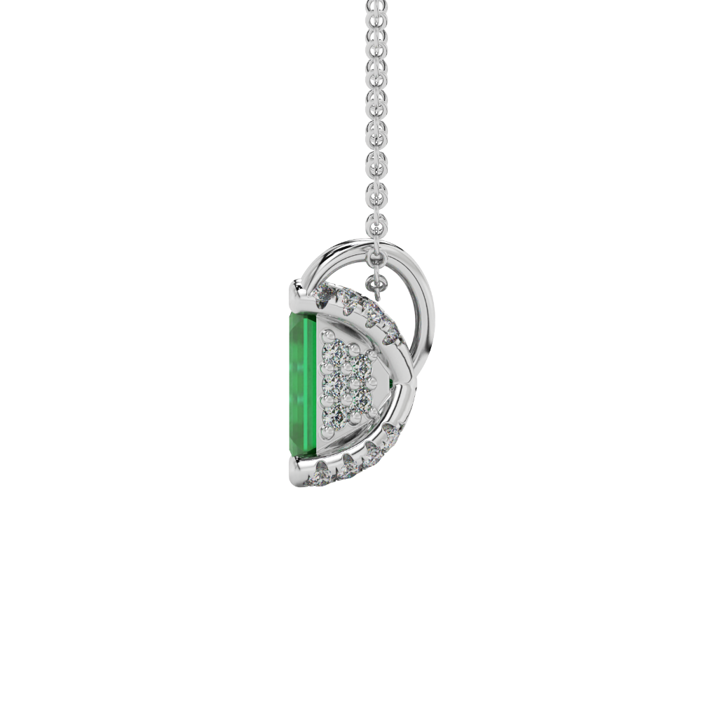 Emerald cut green gemstone solitaire pendant in yellow gold four prong setting
