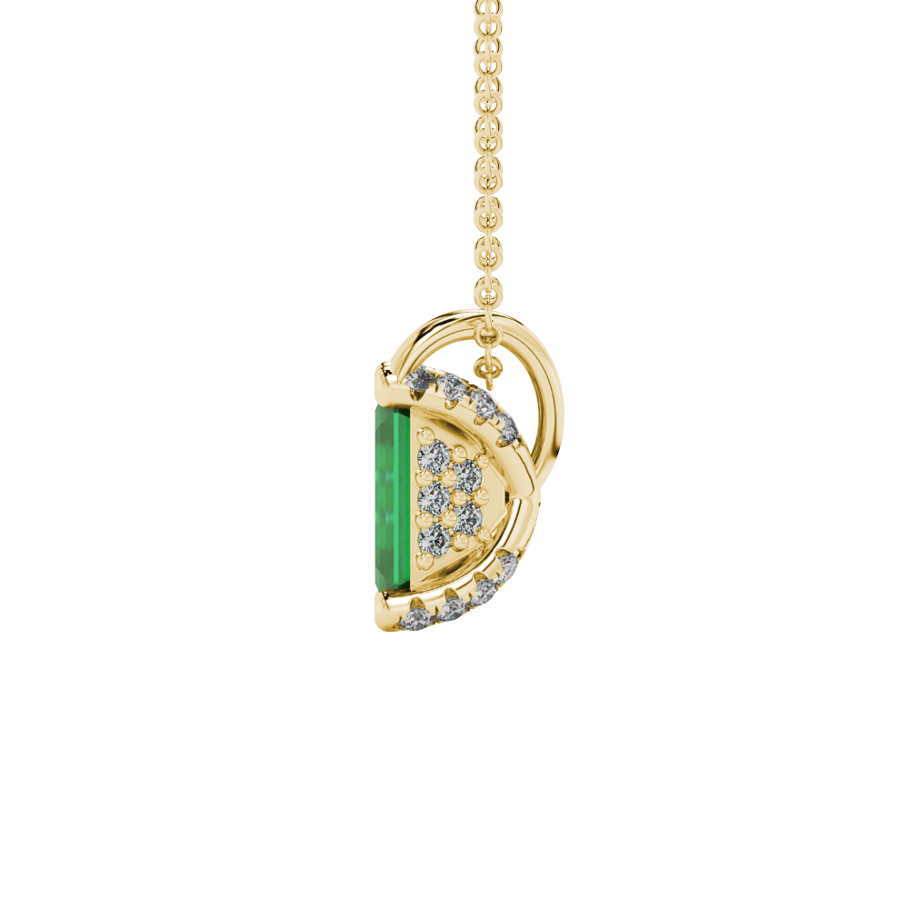 Emerald cut green gemstone solitaire pendant in yellow gold four prong setting