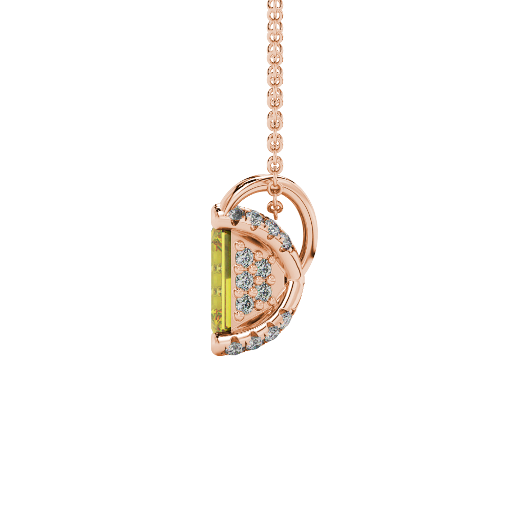 Emerald cut yellow gemstone solitaire pendant in yellow gold four prong setting