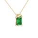 Emerald cut green gemstone solitaire pendant in yellow gold four prong setting