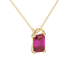 Emerald cut red gemstone solitaire pendant in rose gold four prong setting