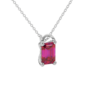 raspberry red gemstone french pavé solitaire pendant in white gold
