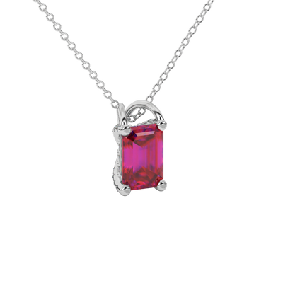 raspberry red gemstone french pavé solitaire pendant in white gold
