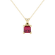Princess raspberry red gemstone pendant, yellow gold classic basket setting.