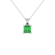 Princess emerald green gemstone pendant, white gold classic basket setting.