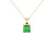 Princess emerald green gemstone pendant, yellow gold classic basket setting.