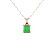 Princess emerald green gemstone pendant, rose gold classic basket setting.