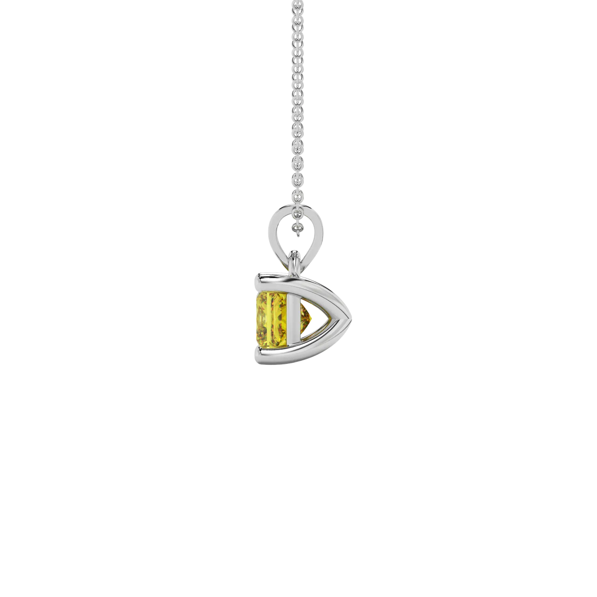 Side profile, white gold canary yellow pendant, classic basket gallery.