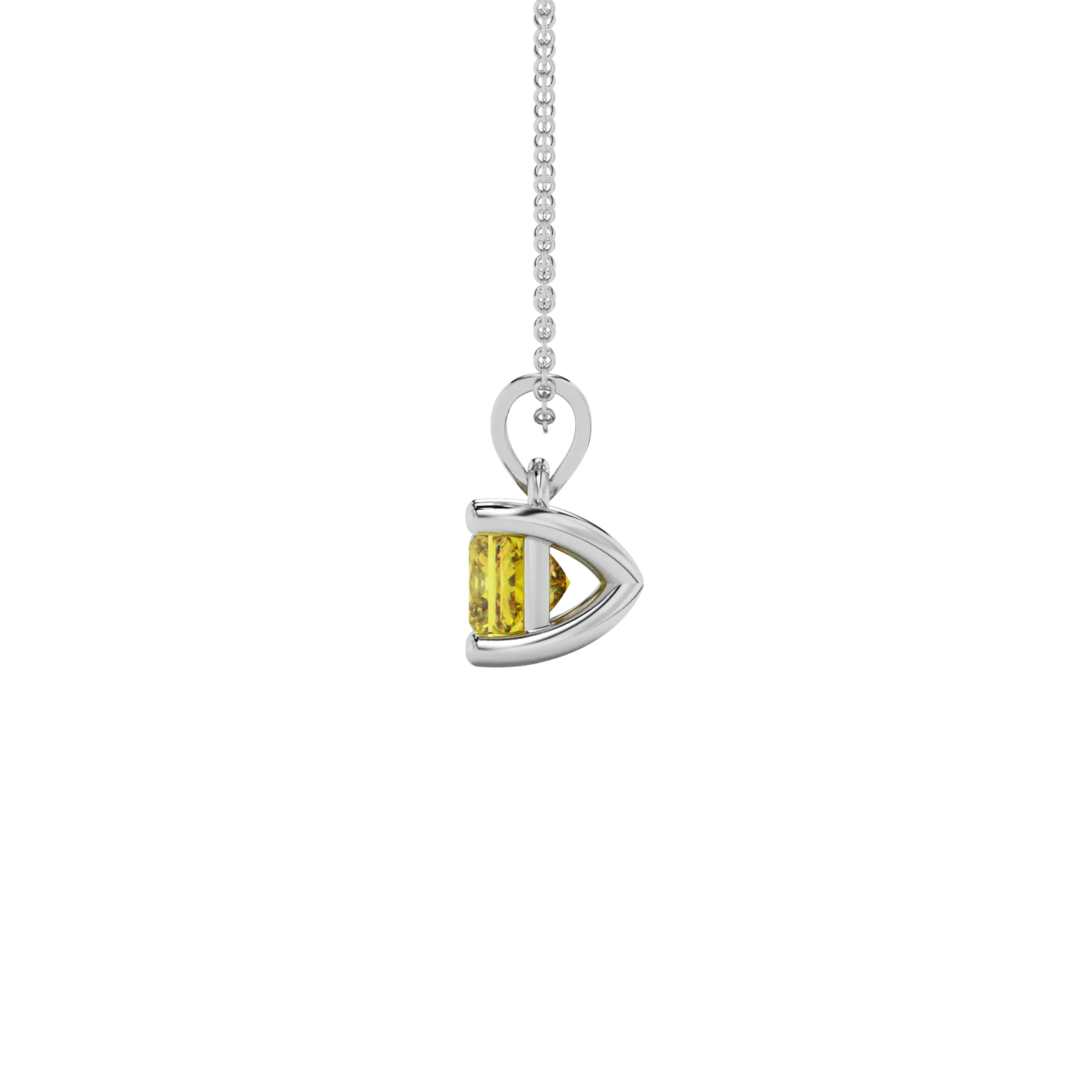 Side profile, white gold canary yellow pendant, classic basket gallery.