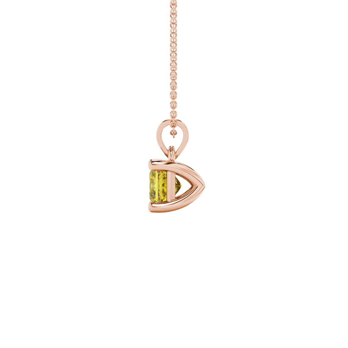 Side profile, rose gold canary yellow pendant, classic basket gallery.