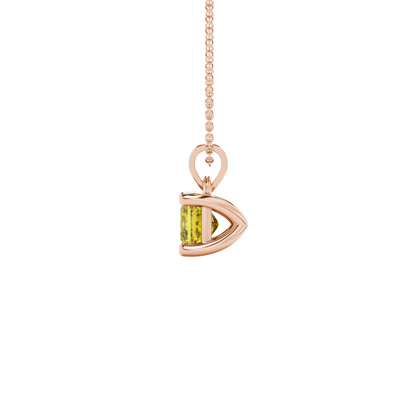 Side profile, rose gold canary yellow pendant, classic basket gallery.