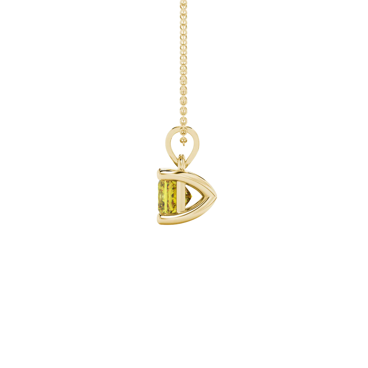 Side profile, yellow gold canary yellow pendant, classic basket gallery.