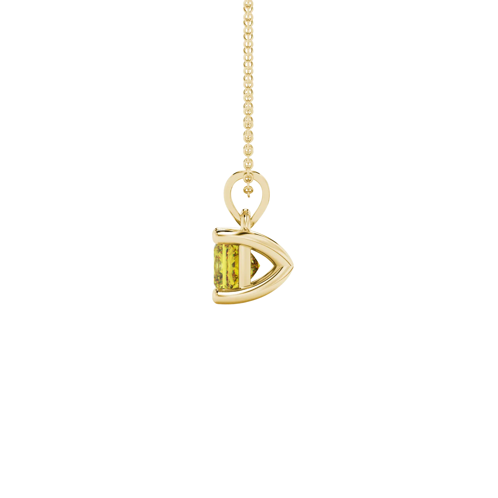 Side profile, yellow gold canary yellow pendant, classic basket gallery.