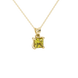 Close-up, princess canary yellow gemstone, yellow gold basket pendant.