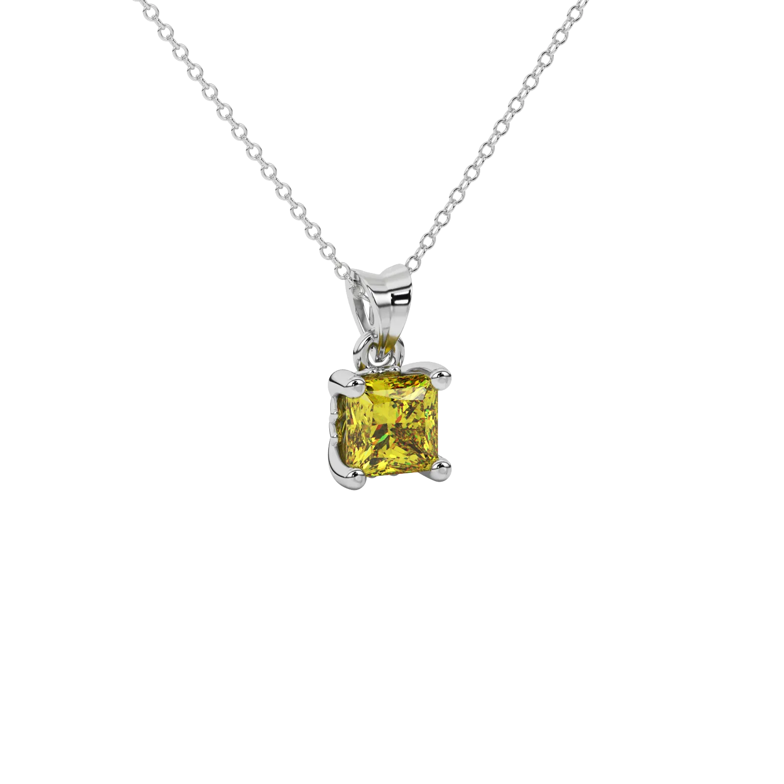 Close-up canary yellow gemstone, white gold lotus setting.