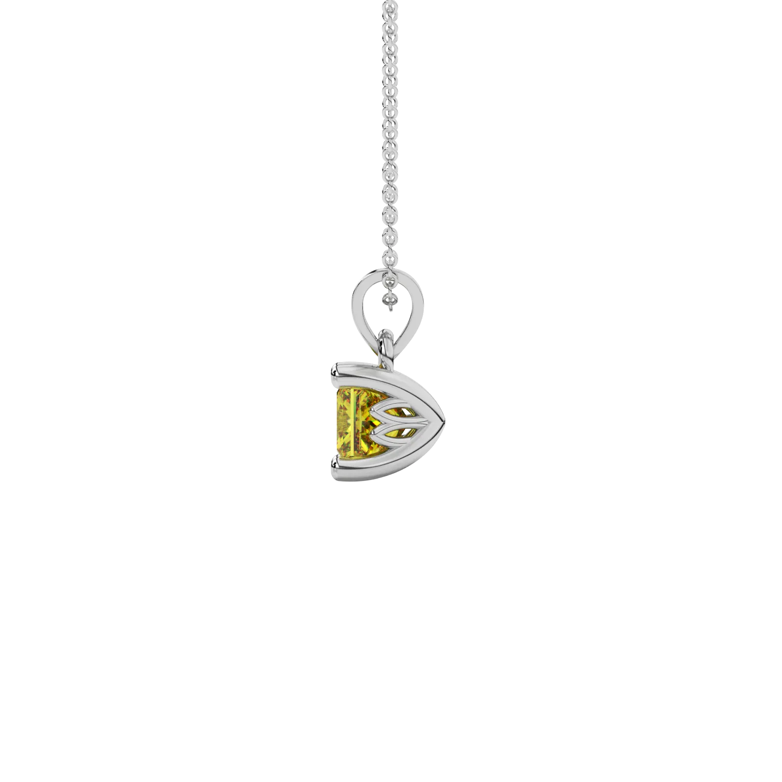 Side profile, white gold canary yellow pendant, lotus basket gallery.