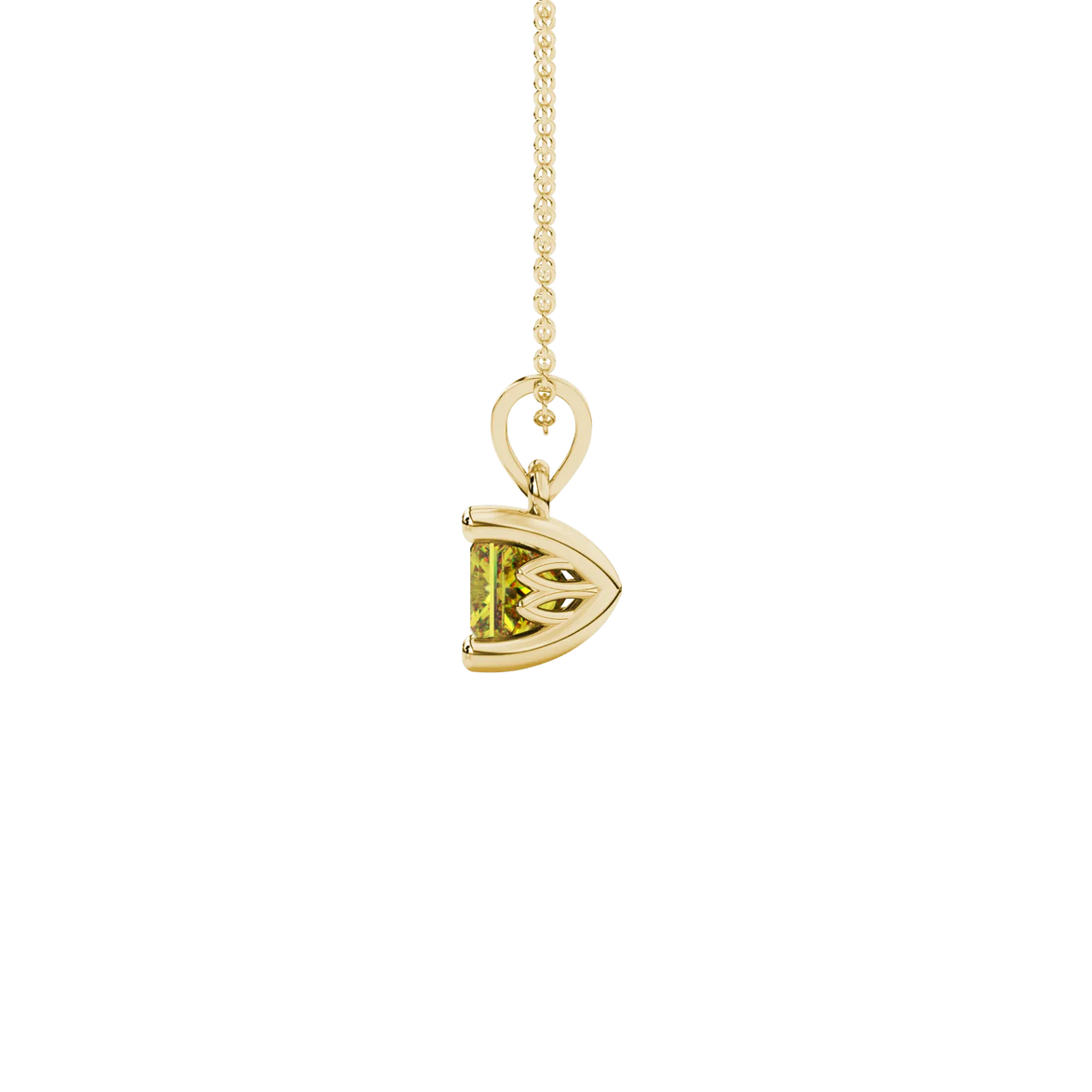 Side profile, yellow gold canary yellow pendant, lotus basket gallery.