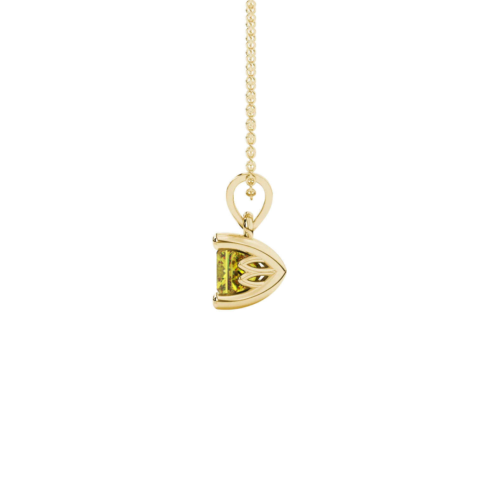 Side profile, yellow gold canary yellow pendant, lotus basket gallery.