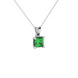 Close-up emerald green gemstone, white gold lotus setting.