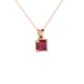 Princess raspberry red gemstone pendant, rose gold lotus basket setting.