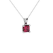 Princess raspberry red gemstone pendant, white gold lotus basket setting.
