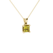Close-up, princess canary yellow gemstone, yellow gold lotus pendant.