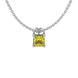 Princess canary yellow gemstone pendant, white gold pavé basket halo.