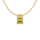 Princess canary yellow gemstone pendant, yellow gold pavé basket halo.