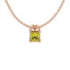 Princess canary yellow gemstone pendant, rose gold pavé basket halo.