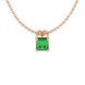 Princess emerald green gemstone pendant, rose gold pavé basket halo.