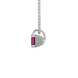 Side profile, white gold raspberry red pendant, pavé basket gallery.