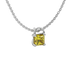 Close-up canary yellow gemstone, white gold basket setting.