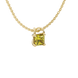 Close-up, princess canary yellow gemstone, yellow gold basket pendant.