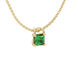 Close-up, princess emerald green gemstone, yellow gold basket pendant.