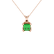 Princess emerald green gemstone pendant, rose gold tulip basket setting.