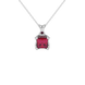 Princess raspberry red gemstone pendant, white gold tulip basket setting.