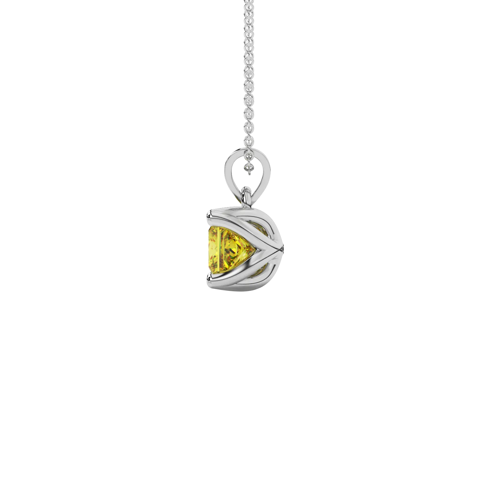Side profile, white gold canary yellow pendant, tulip basket gallery.
