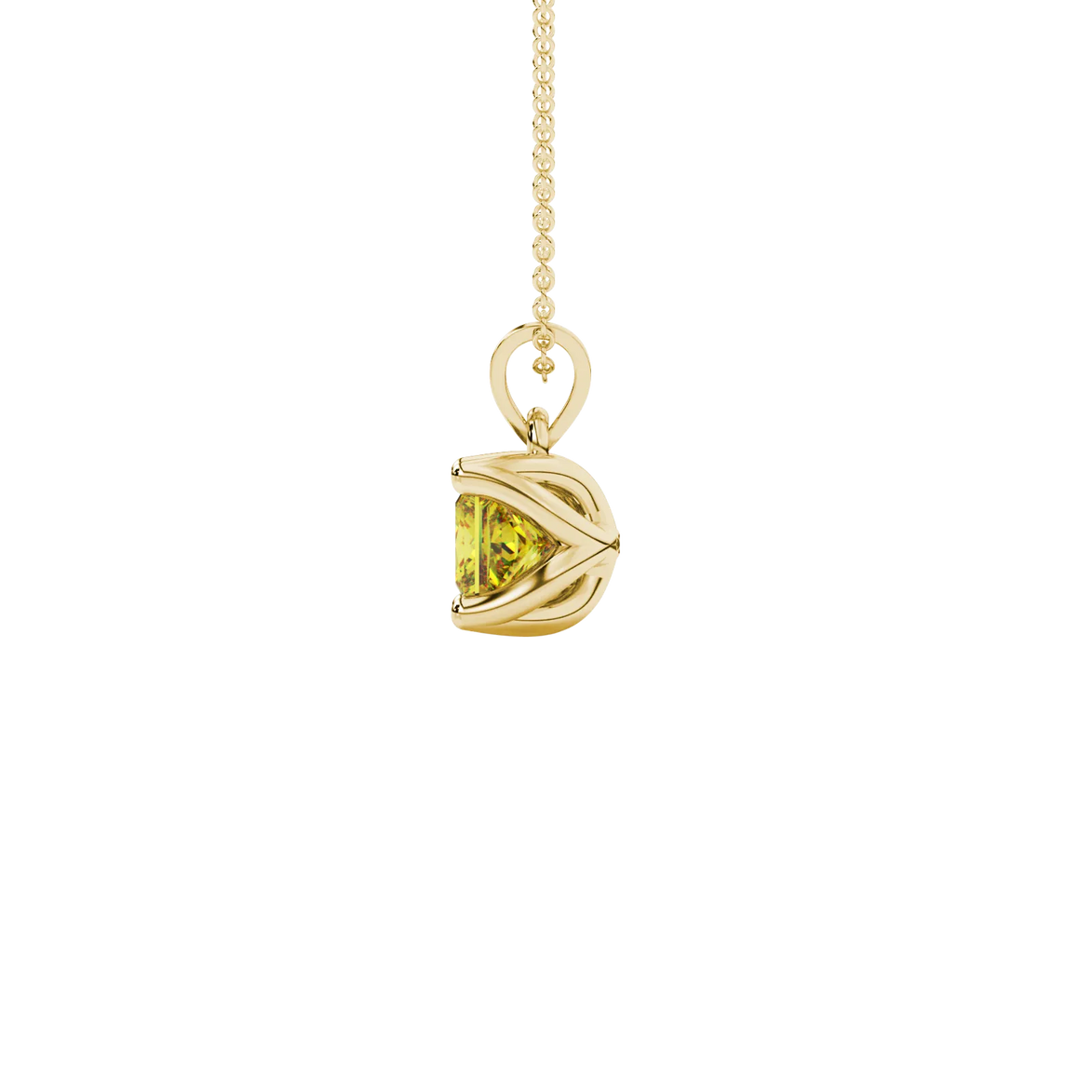 Side profile, yellow gold canary yellow pendant, tulip basket gallery.